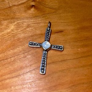 Retired James Avery Mother of Pearl Beaded Cross Pendant